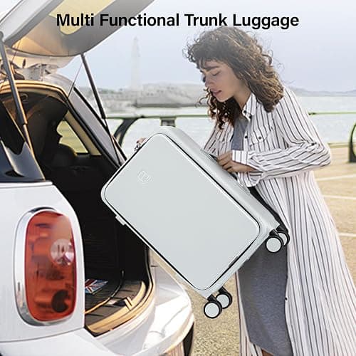 Hanke 20 Inch Carry On Luggage with Cup Holder and Charge,Top Opening Hard Shell Suitcases with Wheels and Dividers,Aluminum Frame Trunk Luggage Small Suitcase with Lock for Travel,Smoke White thumbnail 10