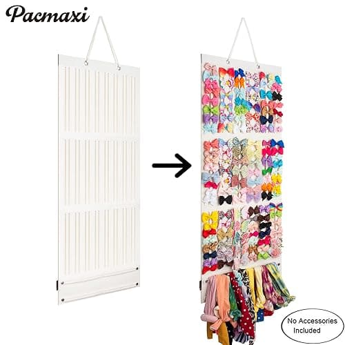 PACMAXI Baby Girl Hair Bows Holder, Hair Clips Storage Hanger For Ribbons | Baby Girl Hair Bows & Clips Organizer - Sturdy Stand, Wall Hanging for Nursery Decor (White, Large) thumbnail 4