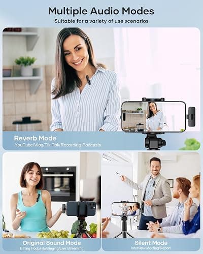 2 Pack Wireless Lavalier Microphone for iPhone iPad and Android Phone, Lapel Mic Plug and Play Wireless Mic Noise Reduction Mini Microphone for Video Recording Interview Podcast Vlog YouTube Tiktok thumbnail 3