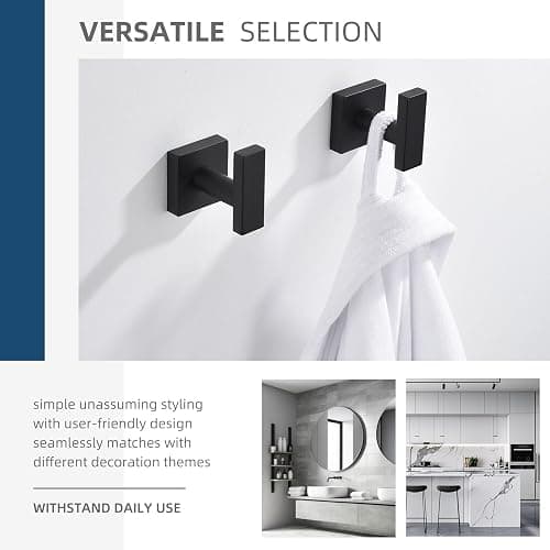 Angle Simple Matte Black Towel Hooks, SUS 304 Stainless Steel Bathroom Wall Hooks for Towel, Robe Coat Holder, 4 Pack thumbnail 4