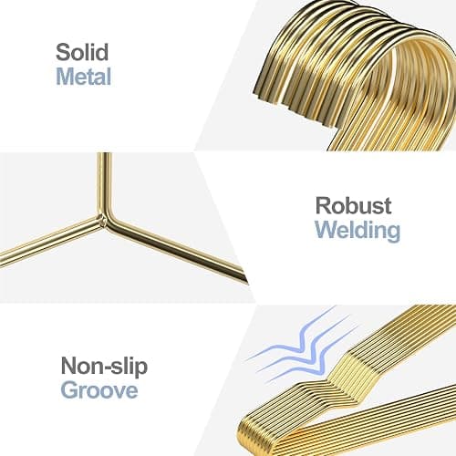 SPECILITE Metal Wire Clothes Hangers Bulk 30 Pack with Notches for Standard Size Coats, Shirts, Suits, Pants, Heavy Duty, Space-Saving, Gold thumbnail 7