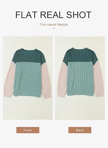 Dokotoo Womens Tops Fashion 2025 Color Block Long Sleeve Shirts Crewneck Knitted Casual Loose Pullover Blouses thumbnail 7