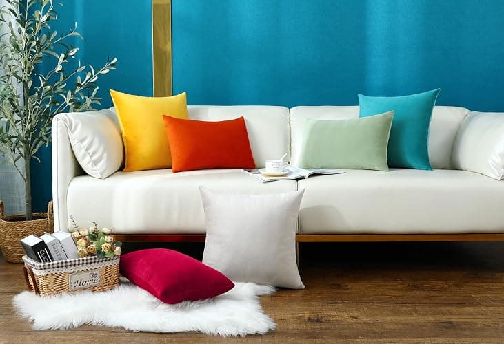 mixeoo Comfy Ivory White Throw Pillow Covers Decorative Square Solid Velvet Soft Cushion Cases Home Decor for Sofa Couch Living Room Chair, Set of 2, 18 x 18 Inch thumbnail 5
