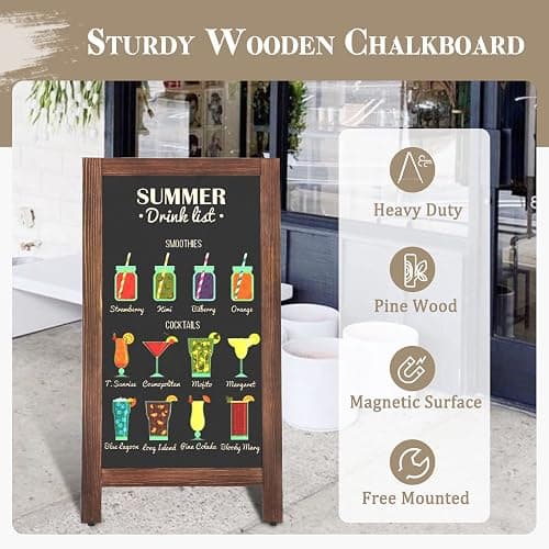 AMUSIGHT Wooden A-Frame Sign, Magnetic 40" x 20" Brown Chalk Board Sign Board, Double-Sided Sandwich Board Signs Outdoor, Chalkboard Easel, Menu Board for Restaurant, Business or Wedding thumbnail 4