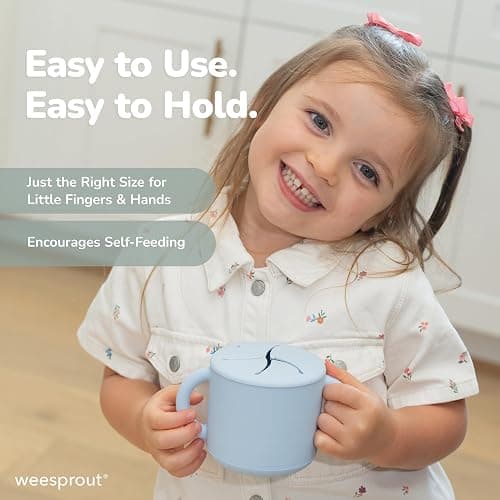 WeeSprout Snack Containers, Food Grade Silicone Cups, Spill-Proof Tops For Toddlers and Babies, Premium Hard Plastic Travel Lids, Dishwasher Safe, Set of 2 Snack Catchers thumbnail 6