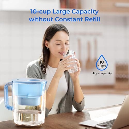 Waterdrop Water Filter Pitcher with 1 Filter, 200-Gallon Long-Life, 10-Cup Large Water Filter Pitcher, NSF Certified, 5X Times Lifetime, Reduces PFOA/PFOS, Chlorine, Blue thumbnail 8