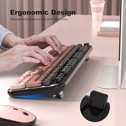 Atelus Wireless Keyboard and Mouse Combo, Typewriter Full Size Retro Keyboard with Number Pad, Ergonomic Design for Windows 7 8 10 11 PC Laptop Desktop, Home and Office Use thumbnail 3