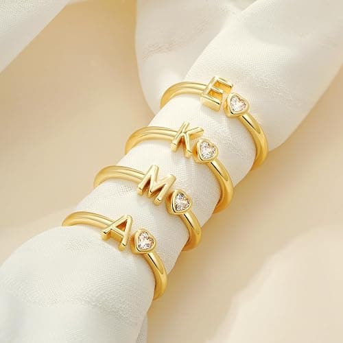 C-leen Christmas Gifts for Grandkids Teens Girls - 18K Gold Plated Adjustable Initial Rings for Women Girls Dainty Gold Rings Christmas Gifts for Women Teen Girl Trendy Stuff thumbnail 6