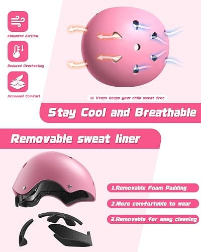 Kids Bike Helmet Set, Adjustable Helmet for Ages 2-3-5-8-14 Year Boys Girls, Toddler Pad Set with Knee and Elbow Pads for Bike, Roller, Skating, Scooter, Longboard and More Sports, 6 Color thumbnail 4