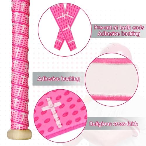 Eyourlife 2-Pack Baseball Bat Grip Bat Wraps for Baseball Softball Cricket Gifts Tapes Pro Feel 1.1mm Non-Slip Elite Batting Grip Tape for Bats Players & Coaches & Enthusiasts - Cross Pink thumbnail 8