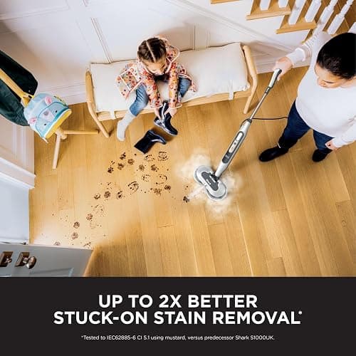 Shark Automatic Steam Mop - 2 Rotating Power Pads, 3 Steam Settings, Stain & Dirt Removal, For Sealed Hard Floors, 8m Cord, White & Grey S8201UK thumbnail 2