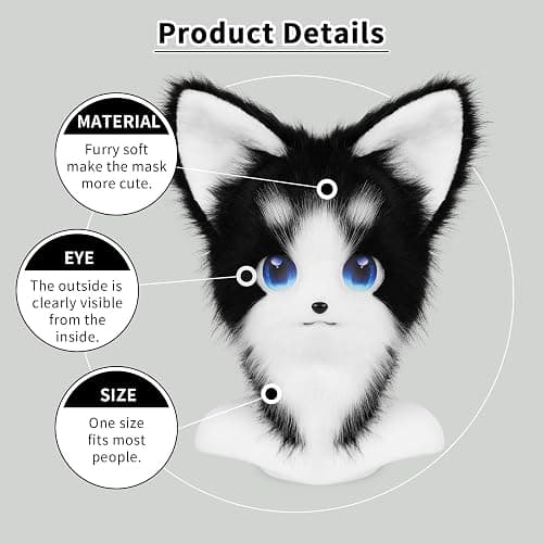 HAOAN Animal Furry Fursuit Head Mask Plush Cat Fox Mask Costume Props for Halloween Cosplay Party thumbnail 3