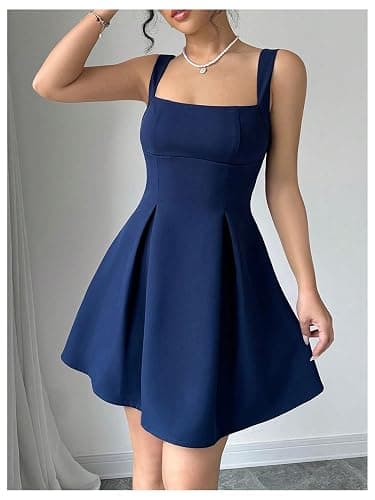 SOLY HUX Women's Summer Dresses Square Neck Sleeveless A Line Mini Dress Party Cocktail Short Dress thumbnail 4
