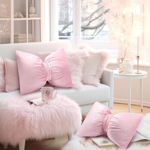 Beeveer 2 Pcs 12 x 18 Inch Bow Pillow Coquettish Throw Pillow Big Bow Shaped Cushion Velvet Coquette Decor Cushion for Room School Nursery Bed Sofa Couch Holiday Car Decor(Pink) thumbnail 3