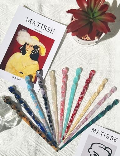 12 Pieces Acetate Hair Sticks Tortoise Shell Hairpin Leopard Shell Hair Pins Chinese Hair Sticks for buns Hair Styling Accessories Hair Chopsticks for Women Girls,12 Style Not Repeating Pattern thumbnail 7