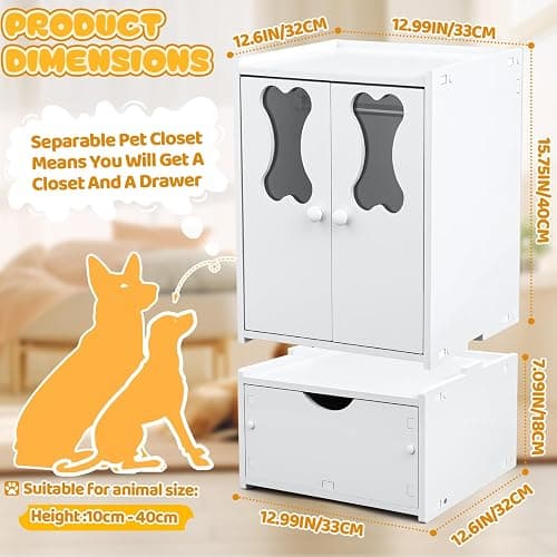 Teenyyou 22.84 x 12.99 x 12.6 Inch Pet Wardrobe Closet Dog Toy Clothes Storage Organizer with Doors and Telescopic Hanging Rod Combinable Drawers Closet Rack for Small Dog Cat Toys Clothes Accessories thumbnail 3