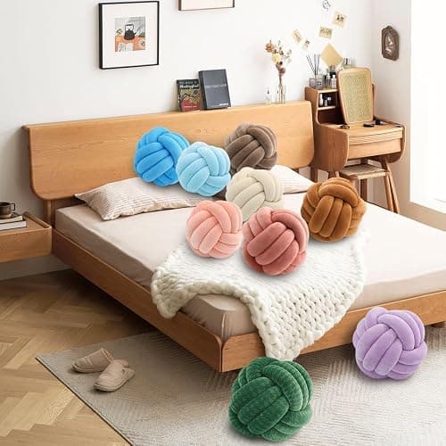 Knot Pillow Ball, Soft Plush Decorative Throw Pillow, Handmade Round Knotted Cushion for Sofa, Couch & Bedroom, Cute Home Decor Pillow (7.87 Inches, White) thumbnail 4