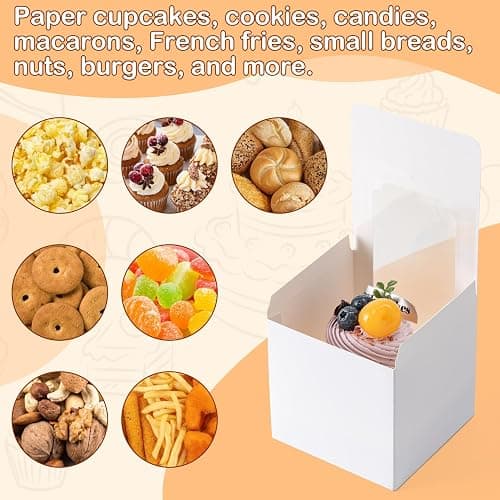 Hoewina 28 PCS Cupcake Boxes, Individual Cupcake Containers with Window | Cupcake Holders Carrier with Inserts, Stackable Deep Cake Box for Birthday Holiday Party Bakery Supplies (White) thumbnail 6