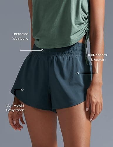 INGIA 2 in 1 High Waisted Running Shorts for Women 3" Quick Dry for Sport Athletic Workout with Zipper Pocket thumbnail 5