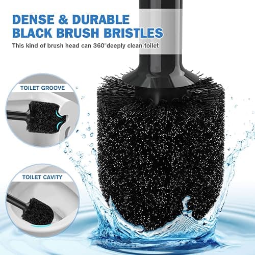 Toilet Plunger and Brush, Bowl Brush and Heavy Duty Toilet Plunger Set with Ventilated Holder, 2-in-1 Bathroom Cleaning Combo with Modern Caddy Stand for 5.7-inch Toilet Drain(Black, 2 Set) thumbnail 5