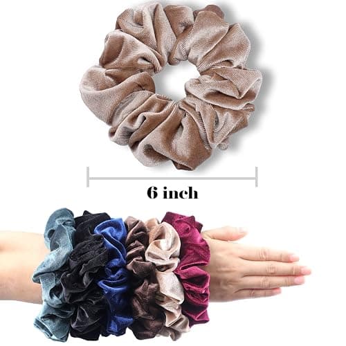 IVARYSS Extra Large Scrunchies for Women's Thick Hair, Premium Velvet Soft Jumbo Scrunchy, XL 6 inch Big Elastic Band Hair Accessories, 4 Pack, Dark thumbnail 5
