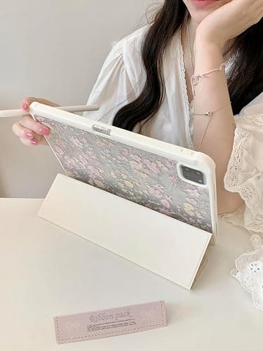 Adjustable Stand Hard PU Clear Back Folio Case for Apple iPad Pro 13-Inch 2024 M4 Model A2925 A2926 Flowers Floral Pattern Refreshing Classic Vintage Pretty Chic Cute Lovely Girls Women thumbnail 6