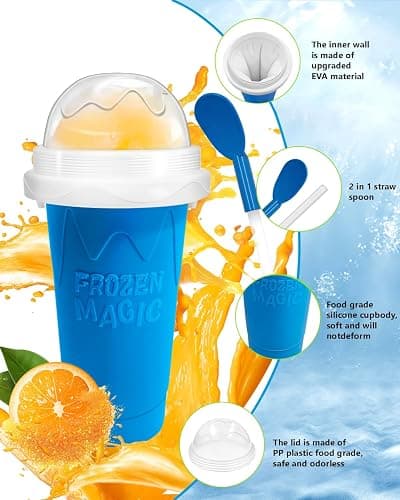 Qilebi Blue Slushy Maker Cup, DIY Magic Squeeze Cup, Portable Smoothie Maker, Double Layers Silica Cup with Lid & Straw, 4.3x7.8in thumbnail 6