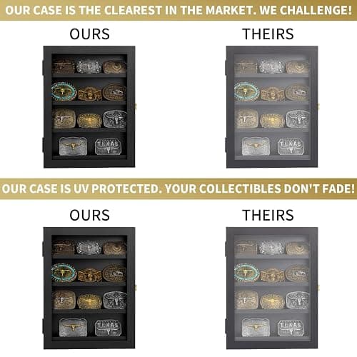 3" Belt Buckle Display Case 16×12 Black Shadow Box with Glass Door – Wall-Mounted Belt Buckle Holder & Display Frame for Collectibles – Home Décor Picture Frame (For belt buckles under 3" in height only) thumbnail 4