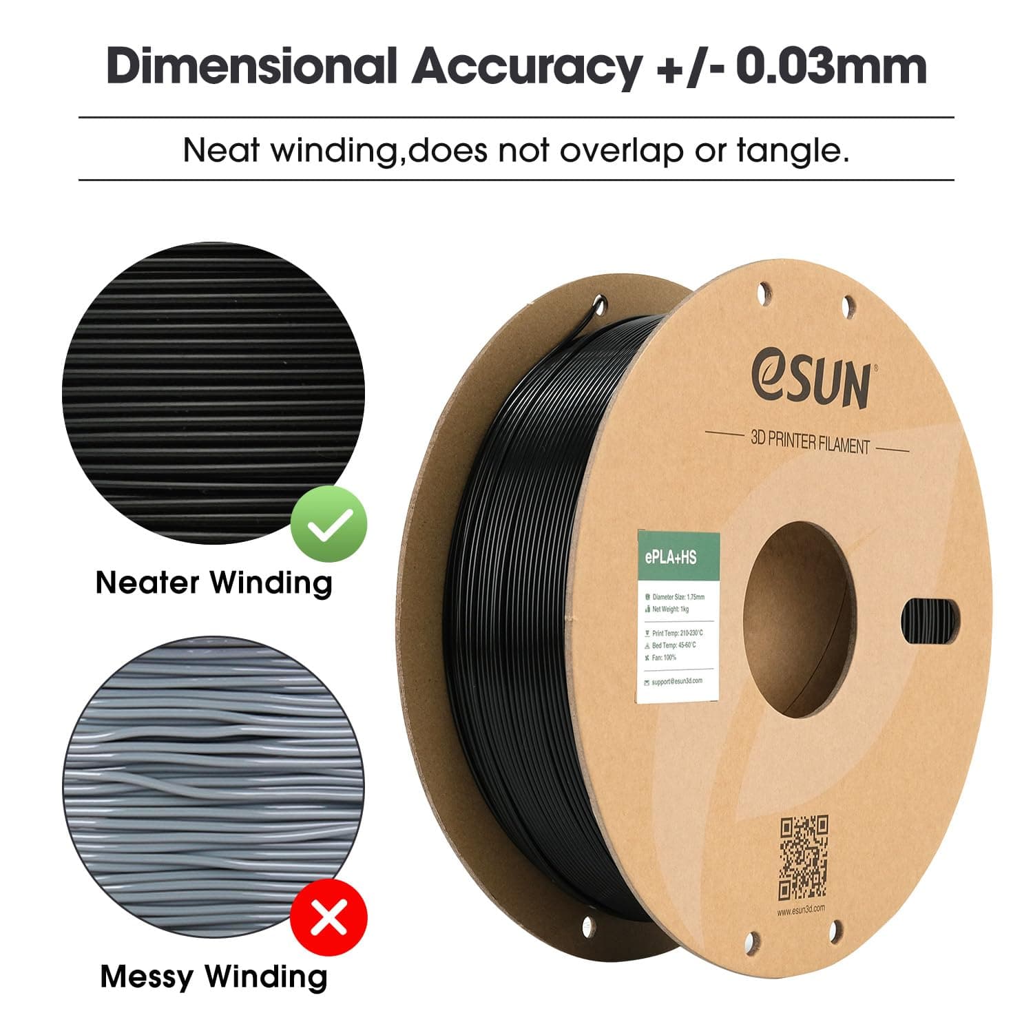 eSUN PLA+ Filament 1.75mm, PLA+HS High Speed 3D Printer Filament Dimensional Accuracy +/- 0.03mm, 1KG Spool (2.2 LBS) Speedy PLA+ Filament for High Speed Printers (Black, 1.75) thumbnail 3