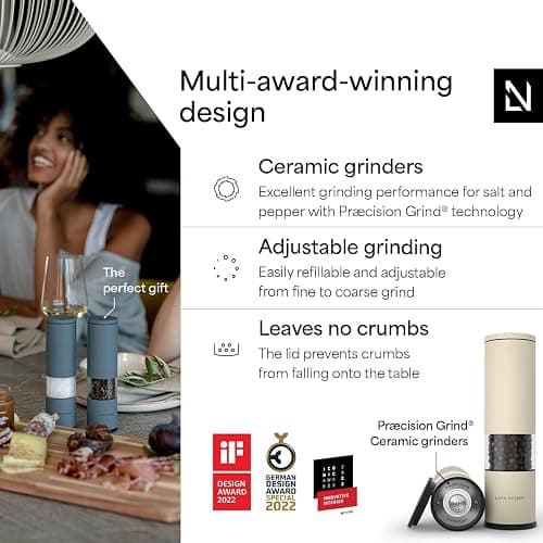 Almond Beige LARS NYSØM Salt and Pepper Grinder Set Manual, Stainless Steel Salt and Pepper Mills with Adjustable Ceramic Grinder I Design Spice Shakers (Almond Beige) thumbnail 2