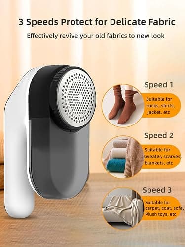 Fabric Shaver, Fuzz Remover, Rechargeable Lint Remover, LED Digital Display Sweater Shaver with 3-Speeds and 6-Leaf Blades, Effectively Quickly Remove Fuzz, Pills for Clothes Sweater Couch Blanket… | Rechargeable & cordless, 3 speeds for all fabrics, LED display, 6-leaf blade, Ideal for sweaters, sofas, blankets. thumbnail 4