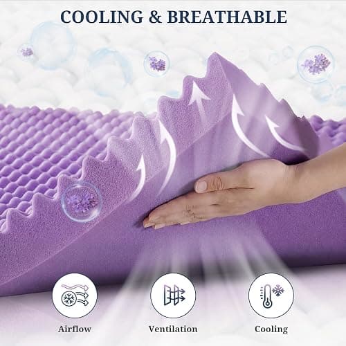 3 Inch Egg Crate Mattress Topper Twin, Gel Infused Memory Foam Mattress Topper for Pressure Relief, Breathable Mattress Pad Bed Topper in a Box, CertiPUR-US Certified, Purple, 38"×75" thumbnail 4
