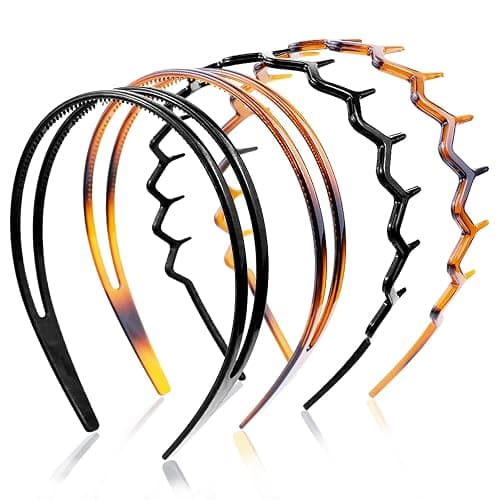 REDANHA 4-Piece Plastic Hairband Set - Zigzag Headband with Sharks Tooth Design, Non-Slip Double Row Teeth Hair Comb for Women & Girls - Black & Brown - Image 1