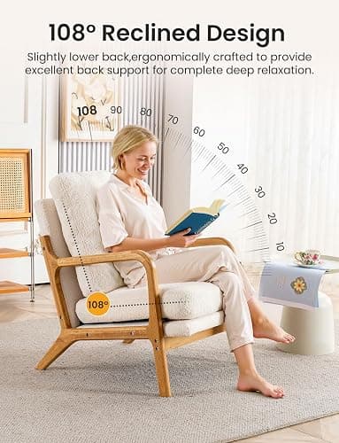 Mixcous Mid Century Modern Accent Chairs for Living Room, 23” Wide Comfy Chair for Bedroom, Small Cozy Sherpa Reading Chairs for Adults, 108° Lounge Arm Chair with Detachable Cover, 5.5" Foam Cushion thumbnail 4