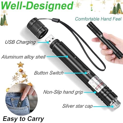Laser Pointer, Green Laser Pointer, Laser Pointer High Power Green Rechargeable Laser High Power Pointer for Presentations Outdoor Teaching Geese Deterrent thumbnail 7