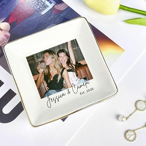 Chillever Custom Photo Besties Ring Dish, Friendship Plate, Personalized Jewelry Holder, Bestie Picture Trinket Tray, Besties Gifts, Gifts for Best Friend BFF, Home Decorations, Birthday, Anniversary thumbnail 4