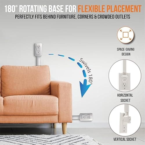 EZ Outlet Electrical Outlet Extender. Access Hard-to-Reach Outlets! Features USB-A, USB-C, and 2 AC Outlets, Extends 22"-34", Rotates 180°. Use Behind Couches, Nightstands, Desks, and More. thumbnail 6