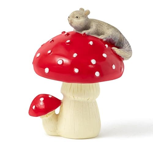 CYjorkbgg Squirrel Mushroom Resin Statue - Cute Squirrel Mushroom Statue for Desk Living Room Resin Figurine for Home Patio Office Decoration Cute Plant Statues for Tabletop Garden Backyard Decoration - Image 1
