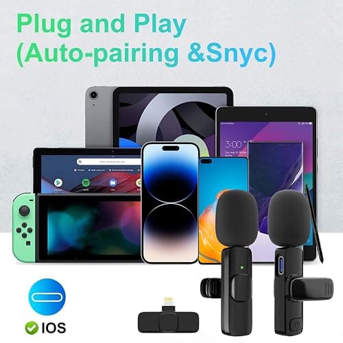 JUDKIOM 2 Pack Wireless Lavalier Microphone for iPhone, Professional Lapel Mics, Wireless Mic Plug-Play, Lapel Microphone for Video Recording Interview Vlog YouTube TikTok(for iPhone 14 and Below) thumbnail 6
