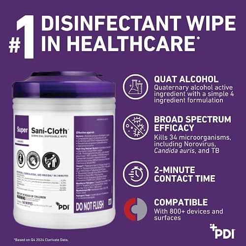 Professional Disposables Surface Disinfectant Super Sani-Cloth Wipes, 160Count thumbnail 4