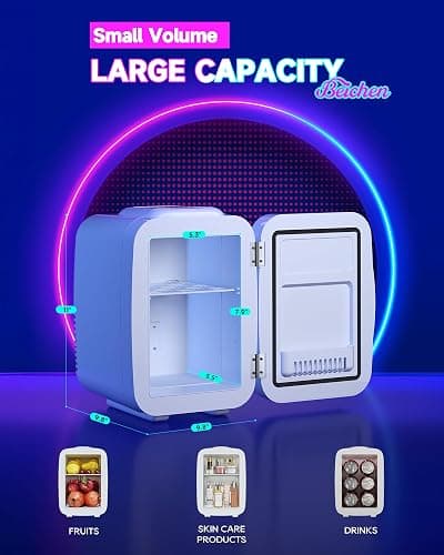 BEICHEN Mini Fridge, 4 Liter/6 Cans Small Refrigerator With Dimmable LED Light,AC/DC Portable Thermoelectric Cooler and Warmer Gaming mini fridge for Bedroom,Office,Gaming room and Car (White) thumbnail 3
