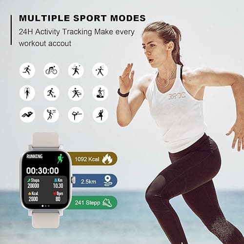Smart Watch for Men Women Compatible with iPhone Samsung Android Phone 1.69 inch Full Touch Screen IP68 Waterproof Bluetooh Fitness Tracker Heart Rate/Sleep Monitor (Starlight) thumbnail 4