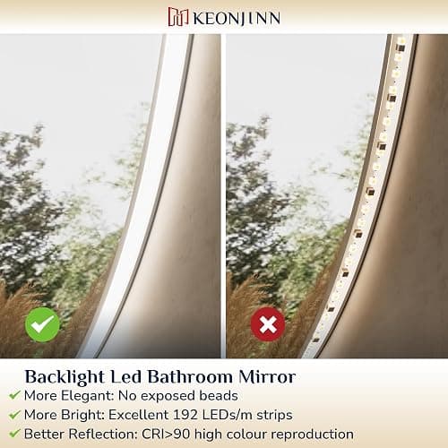 Keonjinn Badspiegel mit Beleuchtung Rund 70cm, Badezimmerspiegel mit Beschlagfrei Touch Schalter Speicherfunktion 3 Lichtfarben Dimmbarer LED Bad Spiegel Ohne Rahmen Badezimmer Wandspiegel thumbnail 4