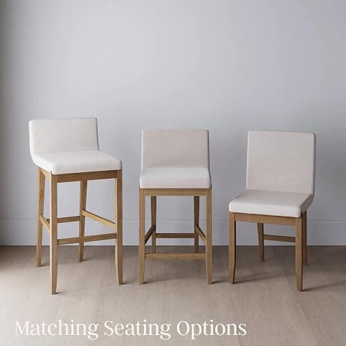 Nathan James Gracie Modern Counter Height Bar Stool with Back, Counter Stool Upholstered Chair with Natural Flax White Fabric and Brushed Wooden Legs, Natural Flax/Brown, Set of 2 thumbnail 11