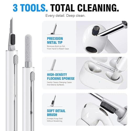 Hyashee Cleaner Kit for AirPods Pro 3/2/1, 3-in-1 Earbud Cleaning Pen with Metal Tip, Soft Brush & Flocking Sponge, Cleaning Tool for Wireless Earbuds, Charging Case, Phone, Keyboard & Electronics thumbnail 3