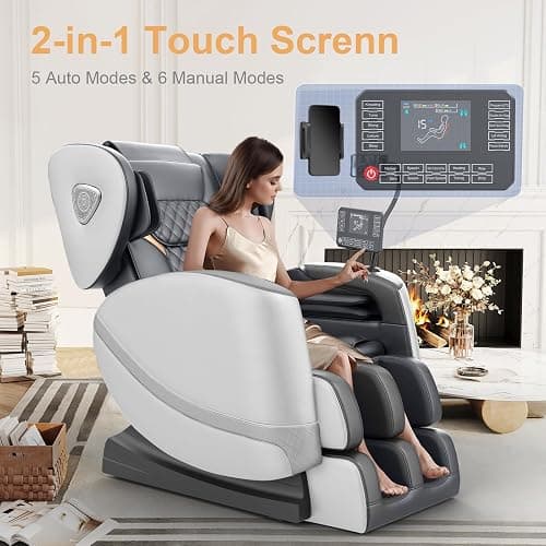 FURNIMAT 2026 Massage Chair Full Body, Zero Gravity Massage Chair with 10 Fix Rollers, Airbags, Heating, Foot Massage, Auto Modes, Bluetooth Speaker, Smart Screen Controller(Light Gray) thumbnail 6