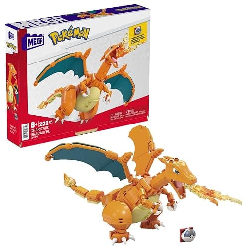 ZZZ MEGA Pokémon Figurine Action Dracaufeu 20cm, Jeu De Briques De Construction Pour Enfants Et Adultes, Modèle Pokémon À Collectionner, 222 Pièces, Jouet pour Enfant de 8 ans et Plus, GWY77 - Image 1