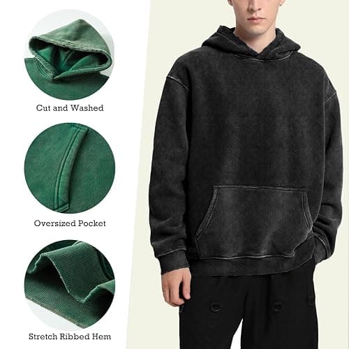 FAIABLE Womens Oversized Acid Wash Hoodie Unisex Heavyweight Cotton Hoodies Fleece Vintage Washed Sweatshirt Women Men thumbnail 3
