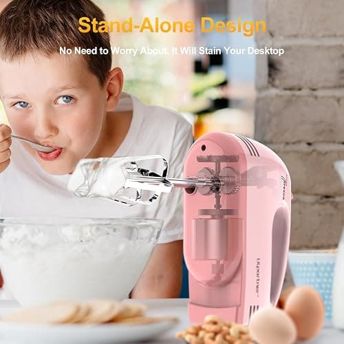 LILPARTNER Hand Mixer Electric, Ultra Power Kitchen Hand Mixer With 7-Speed & 5 Stainless Steel Accessories for Whipping Dough, Cream, Cake, Dishwasher Safe, Pink thumbnail 4