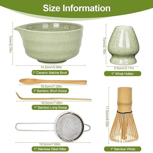 Matcha Set, Matcha Whisk Set Includes 17oz Matcha Bowl with Spout,Matcha Whisk,Chasen Holder, 2 Scoop, Sifter - 6 Pcs Tea Green Glaze Ceramic Matcha Kit for Matcha Lover thumbnail 3